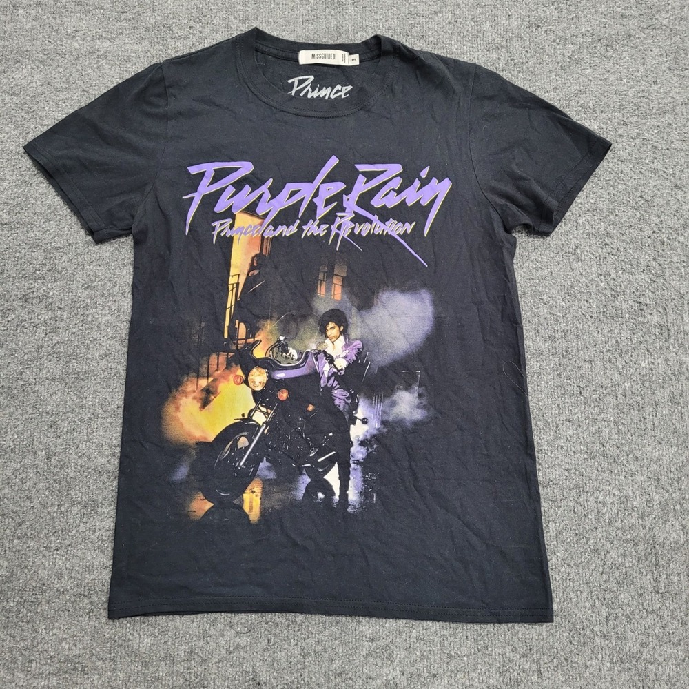 Missguided T-Shirt Womens Size S Black Prince Purple Rain Graphic Band Tee Slim